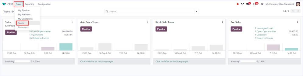 Steps to view the sales team dashboard: First Step