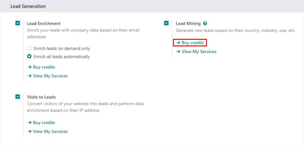 Steps to generate leads from the Odoo CRM dashboard: Third Step